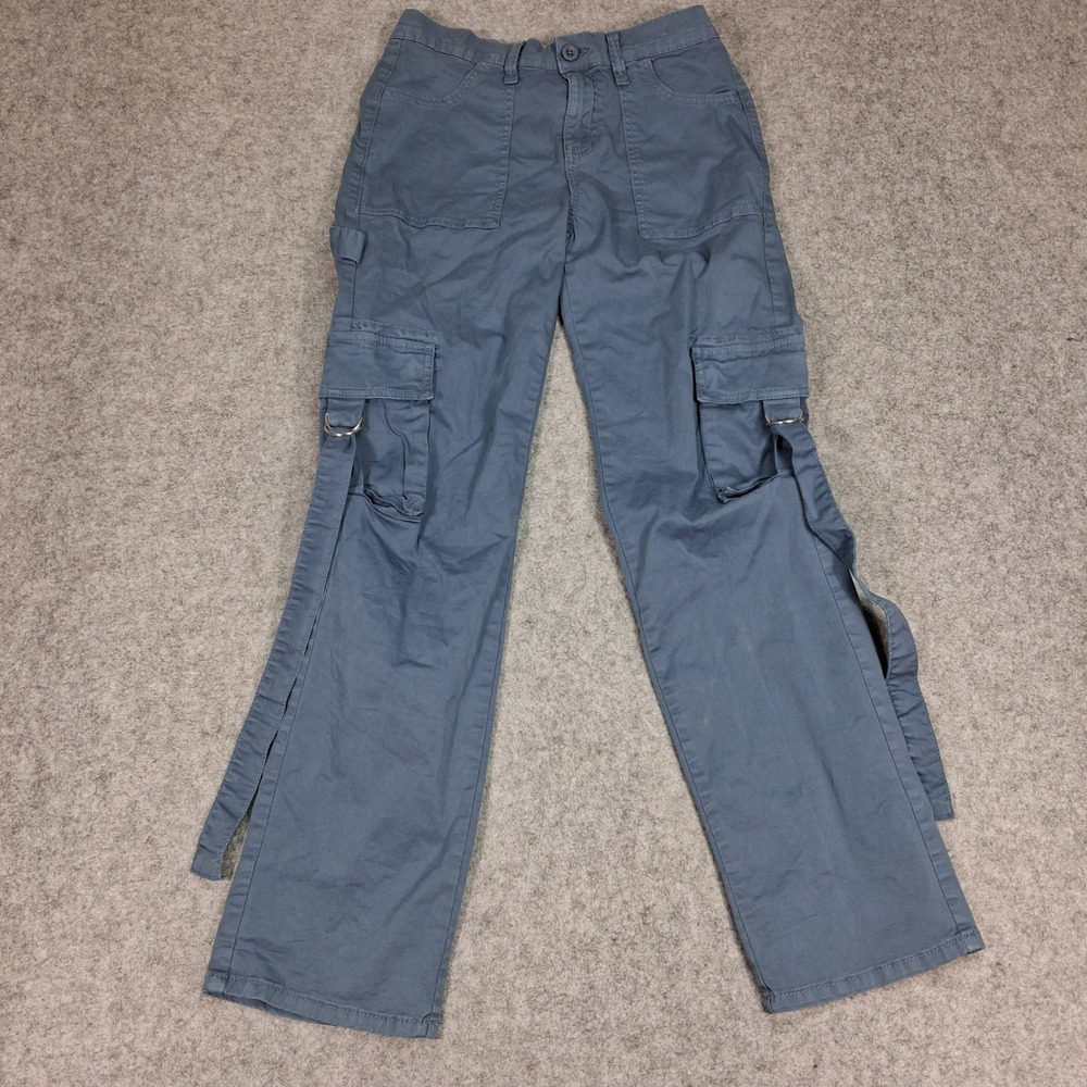 Lovegen Cargo Pants Womens 3/27 Blue Gray D-Ring Strap Utility Straight Leg